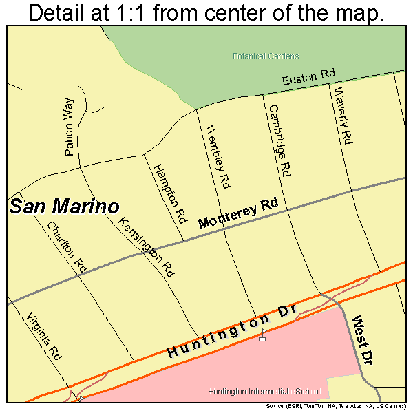 San Marino, California road map detail
