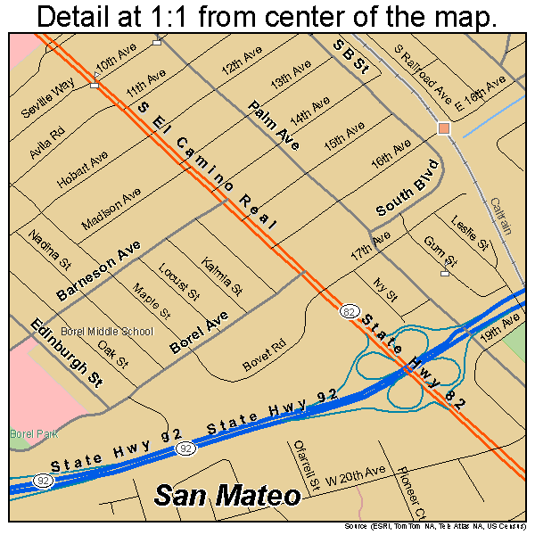 San Mateo, California road map detail