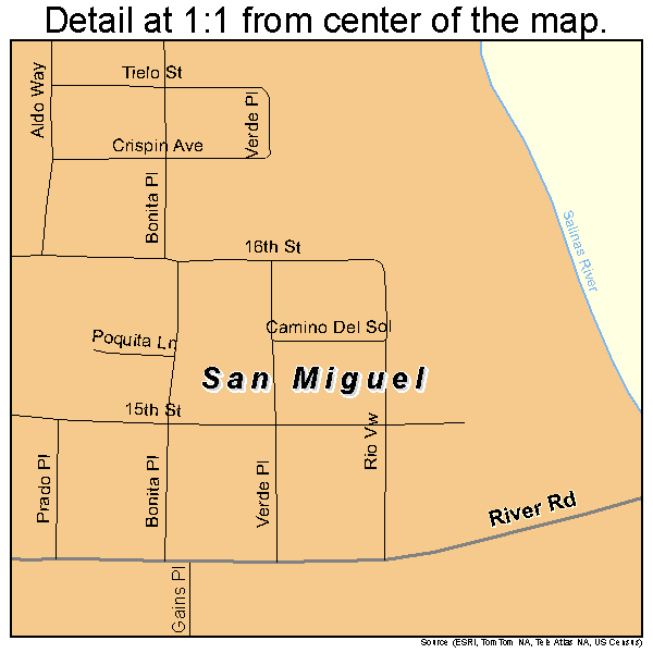 San Miguel, California road map detail