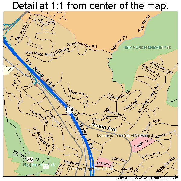 San Rafael, California road map detail