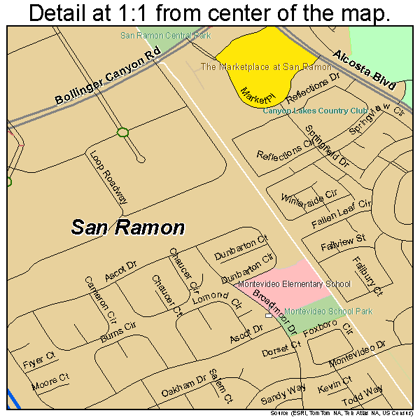 San Ramon, California road map detail
