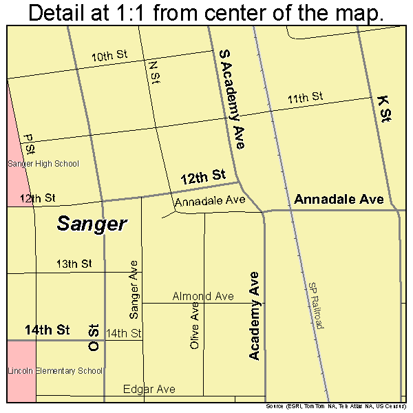 Sanger, California road map detail