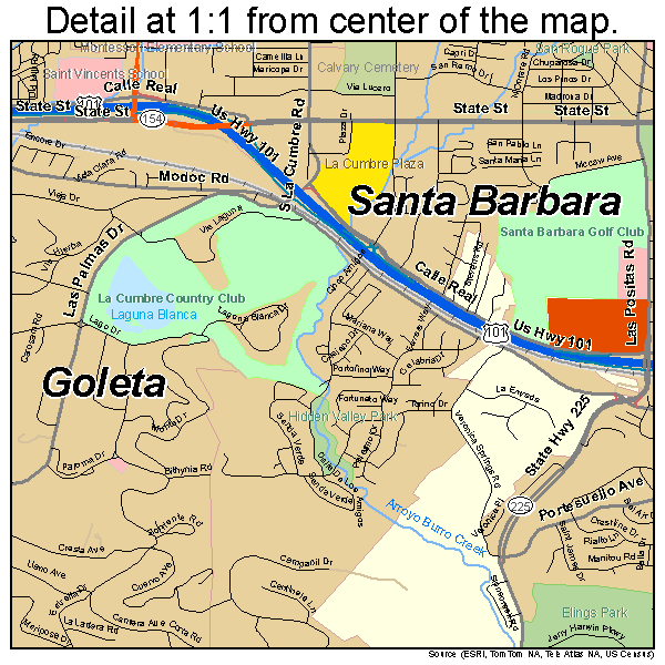 Santa Barbara, California road map detail