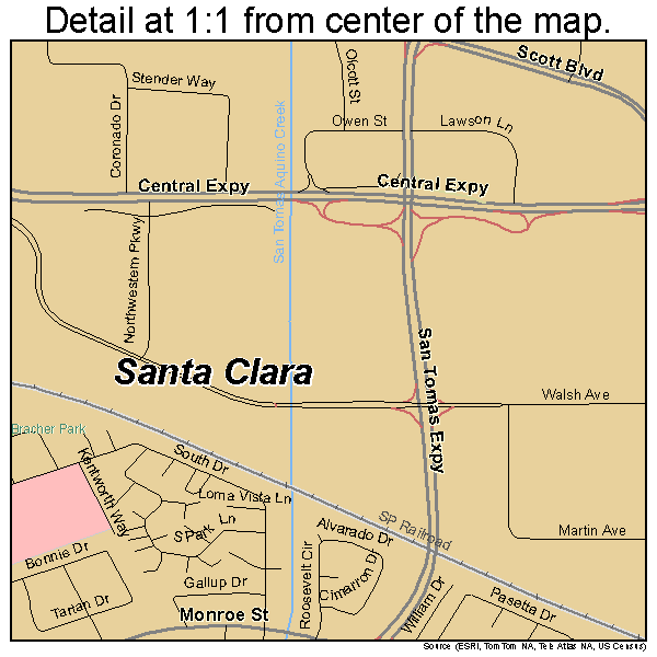 Santa Clara, California road map detail