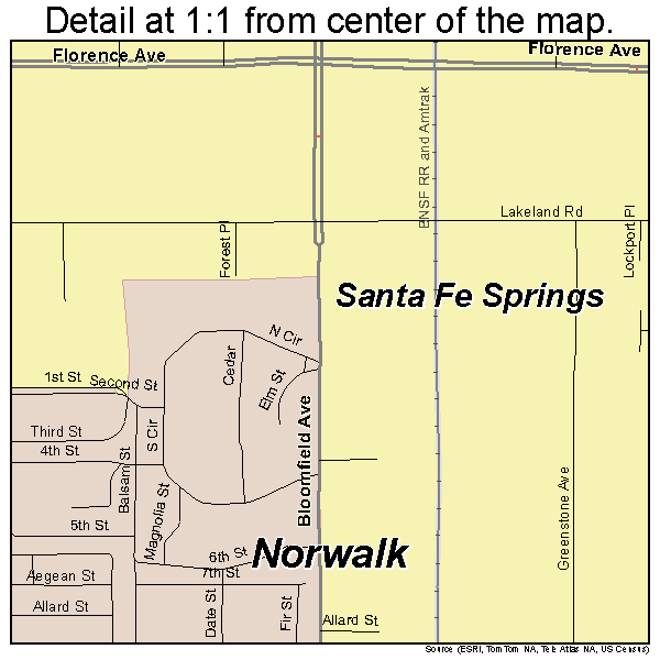 Santa Fe Springs, California road map detail