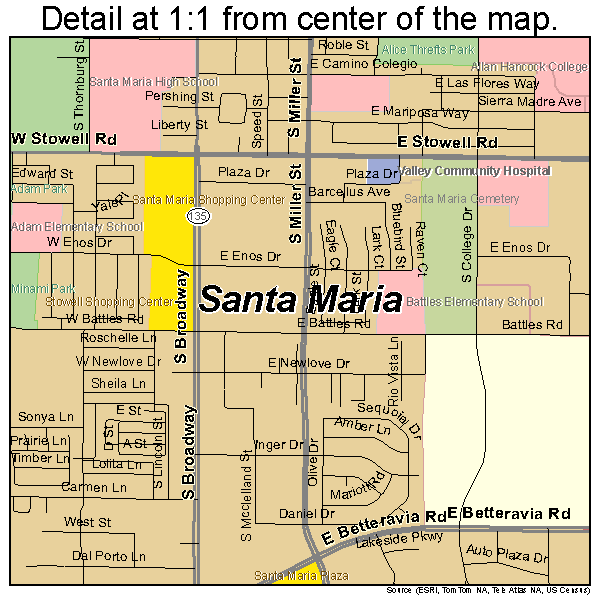 Santa Maria, California road map detail