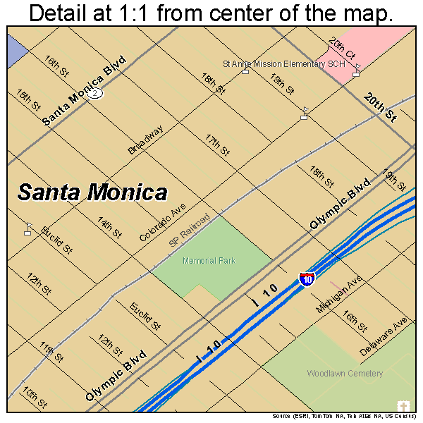 Santa Monica, California road map detail