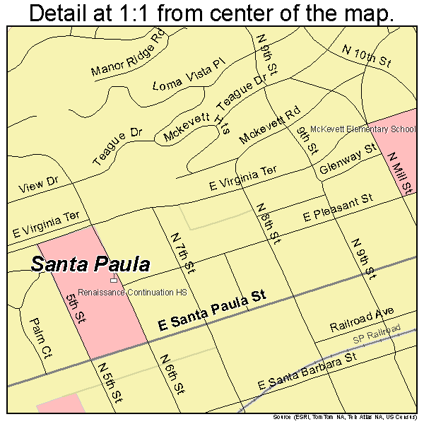 Santa Paula, California road map detail