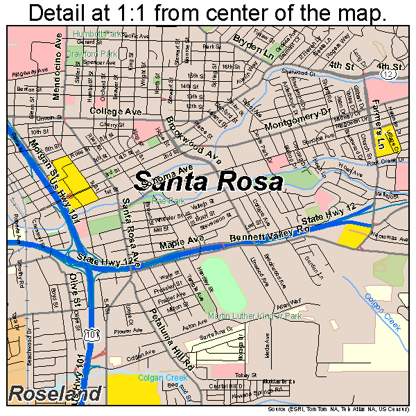 Santa Rosa, California road map detail