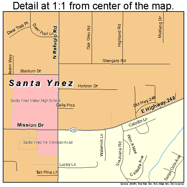 Santa Ynez, California road map detail