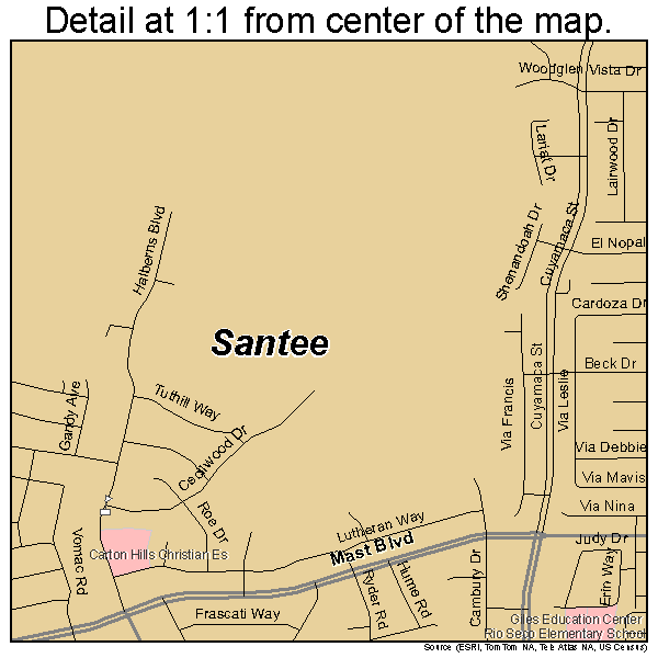 Santee, California road map detail