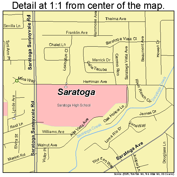 Saratoga, California road map detail