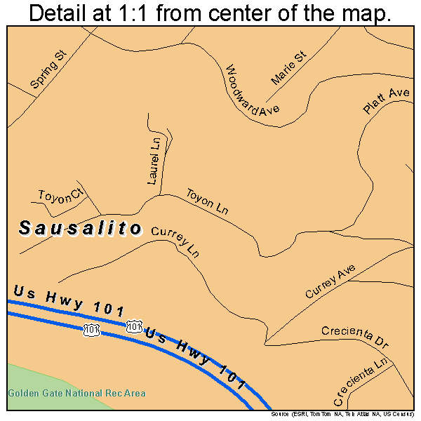 Sausalito, California road map detail