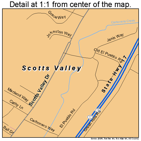 Scotts Valley, California road map detail