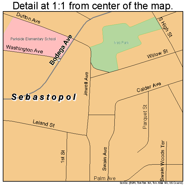 Sebastopol, California road map detail