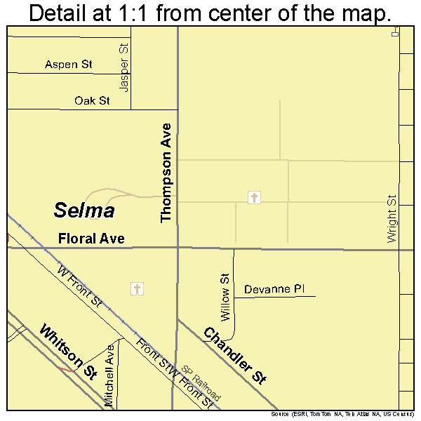 Selma, California road map detail
