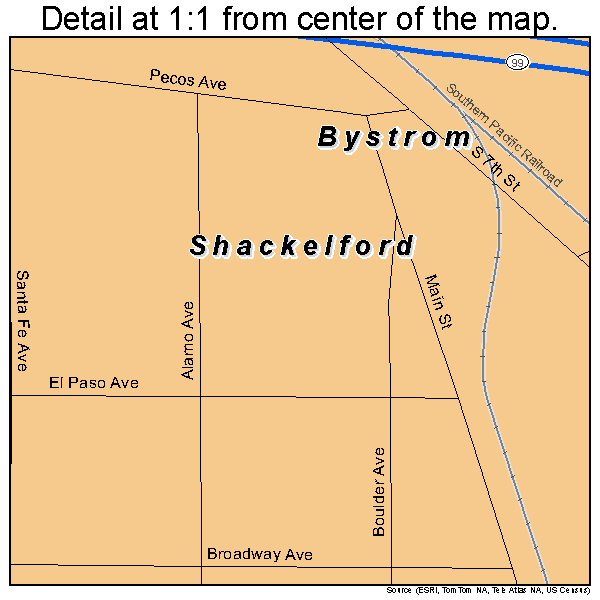 Shackelford, California road map detail