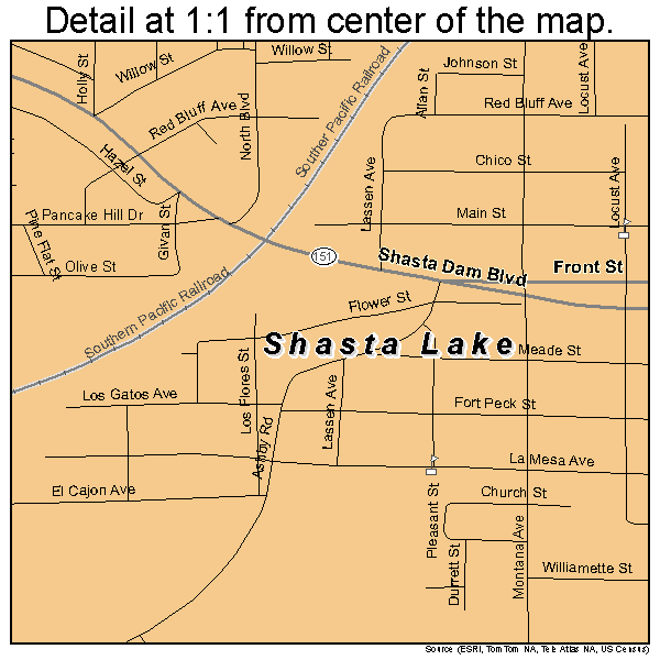 Shasta Lake, California road map detail