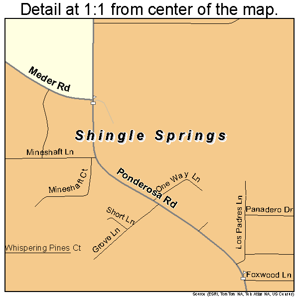 Shingle Springs, California road map detail
