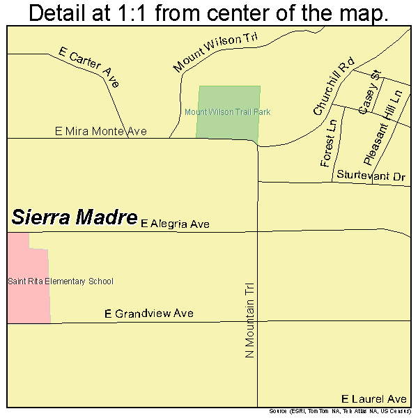 Sierra Madre, California road map detail