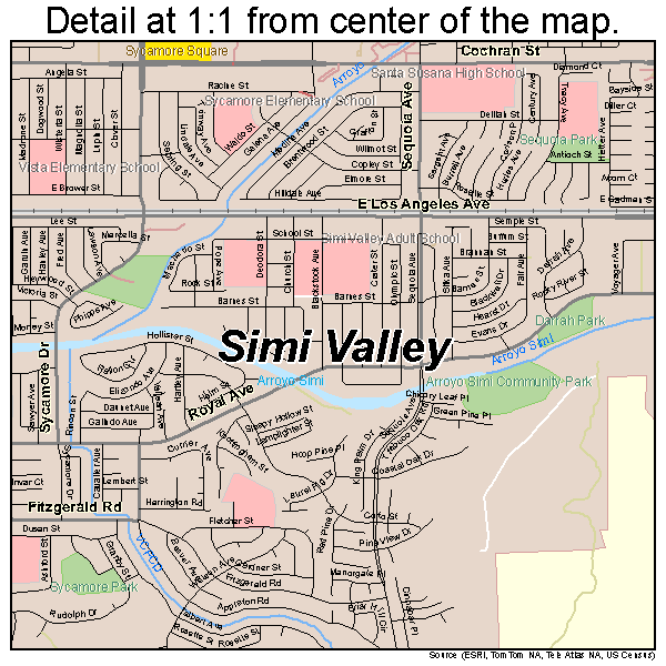 Simi Valley, California road map detail