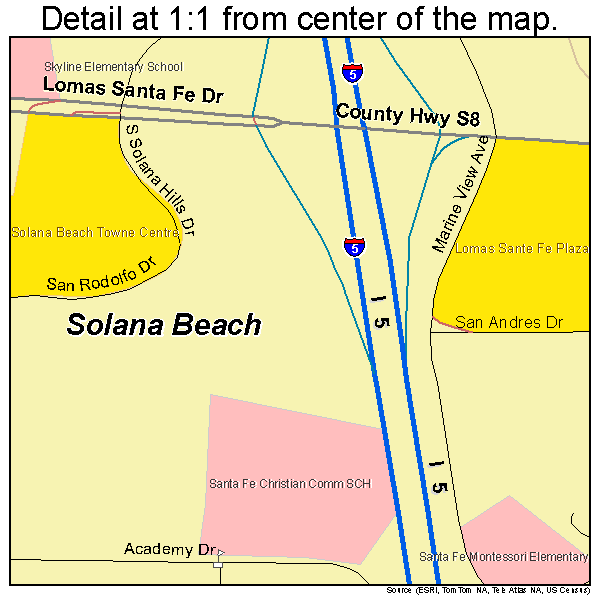 Solana Beach, California road map detail