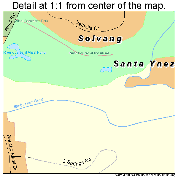Solvang, California road map detail
