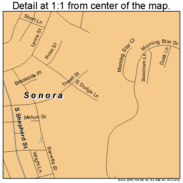 Sonora, California road map detail