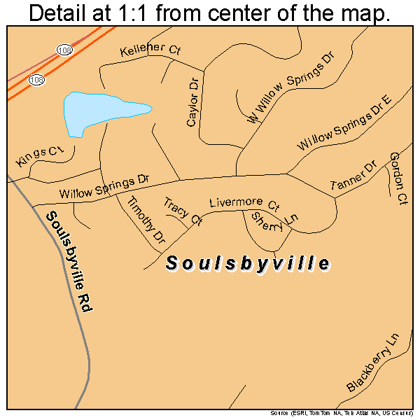 Soulsbyville, California road map detail