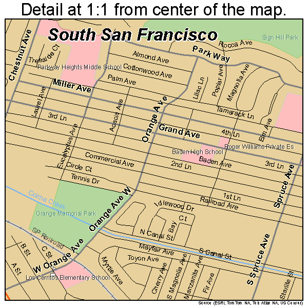 South San Francisco, California road map detail