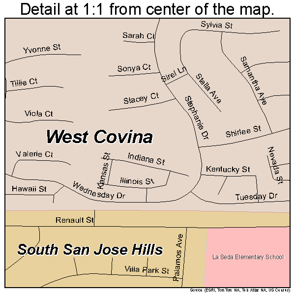 South San Jose Hills, California road map detail