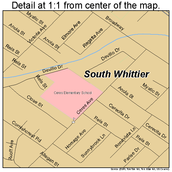 South Whittier, California road map detail