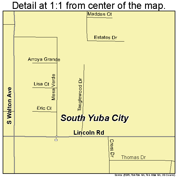 South Yuba City, California road map detail