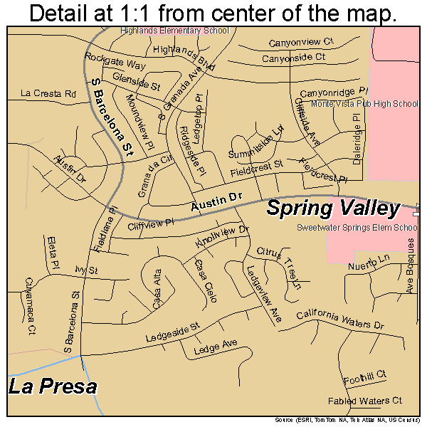 Spring Valley, California road map detail