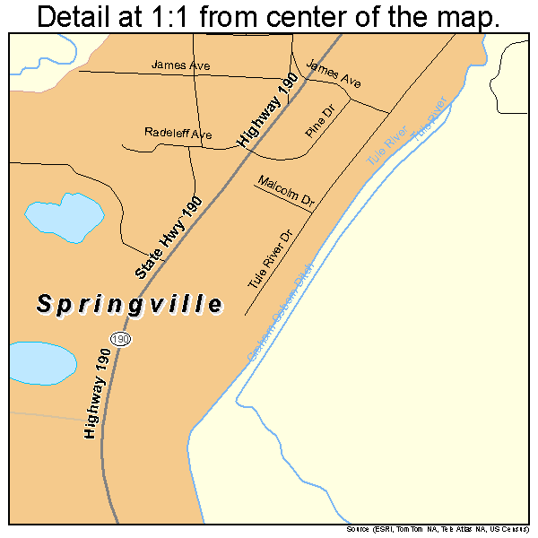 Springville, California road map detail
