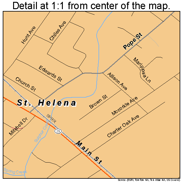 St. Helena, California road map detail