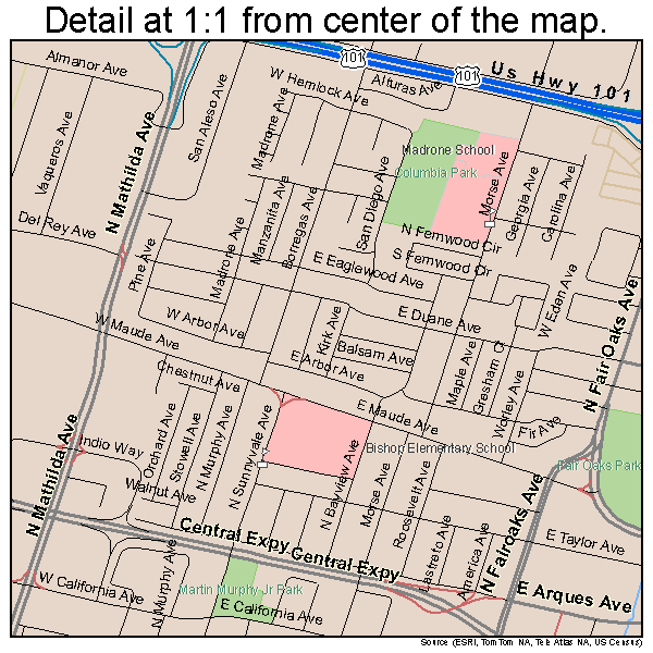 Sunnyvale, California road map detail