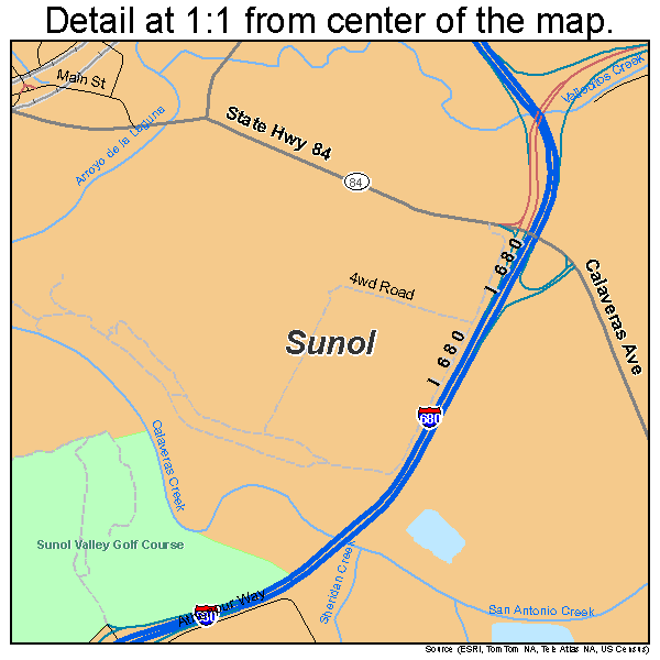 Sunol, California road map detail