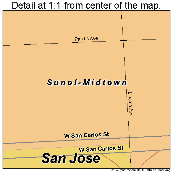 Sunol-Midtown, California road map detail