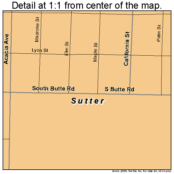 Sutter, California road map detail