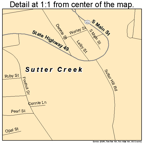Sutter Creek, California road map detail