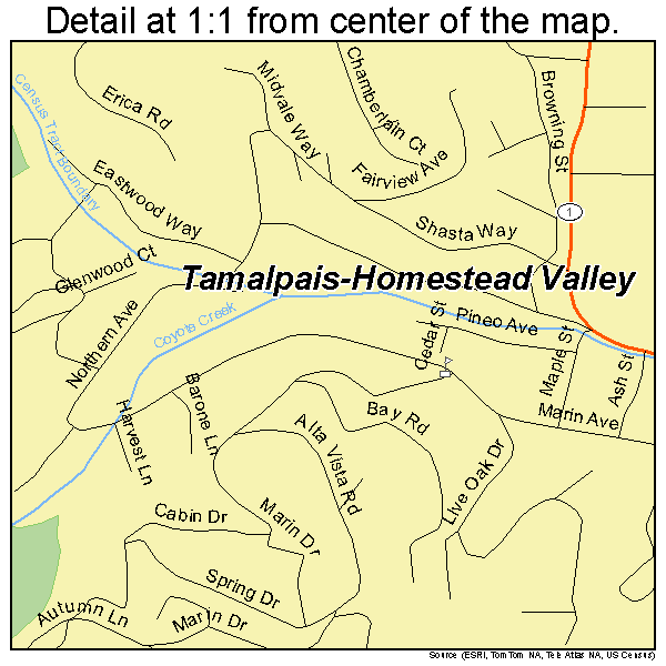 Tamalpais-Homestead Valley, California road map detail