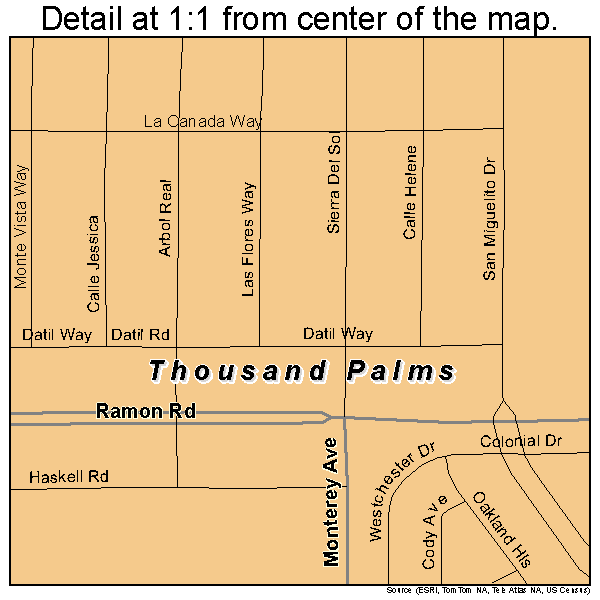 Thousand Palms, California road map detail
