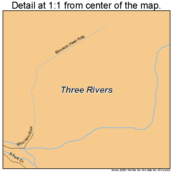 Three Rivers, California road map detail