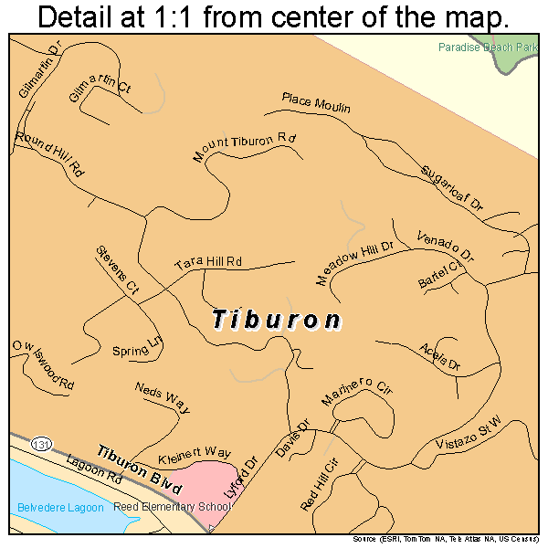 Tiburon, California road map detail