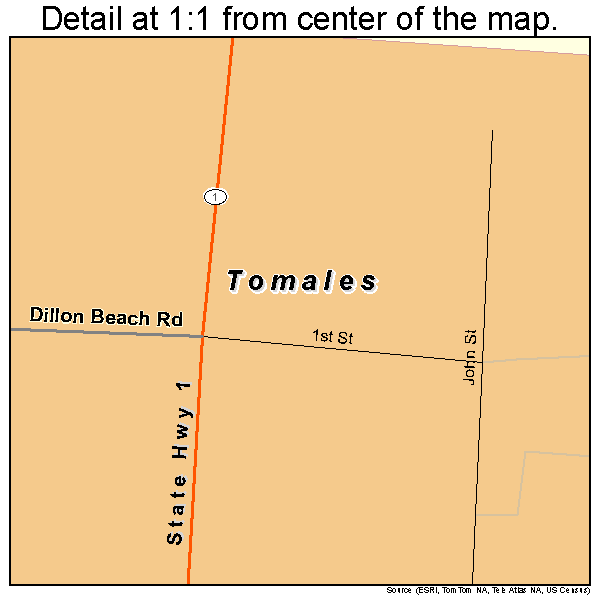 Tomales, California road map detail