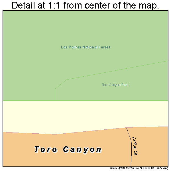 Toro Canyon, California road map detail