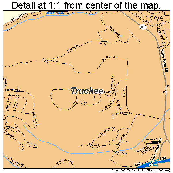 Truckee, California road map detail