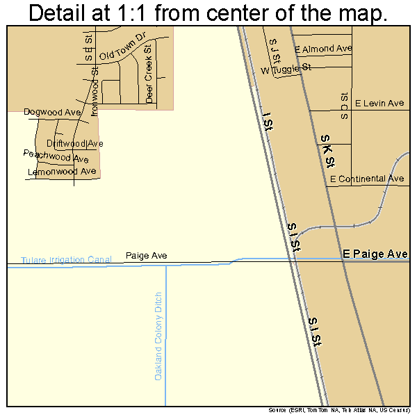 Tulare, California road map detail