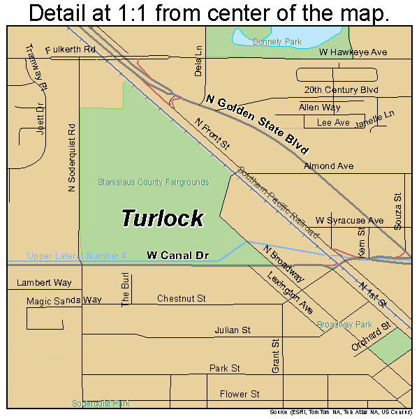 Turlock, California road map detail